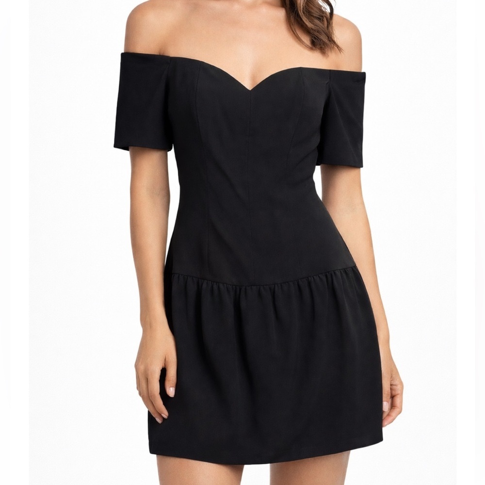 Ono Vintage Drop Waist Off The Shoulder Black Mini Dress